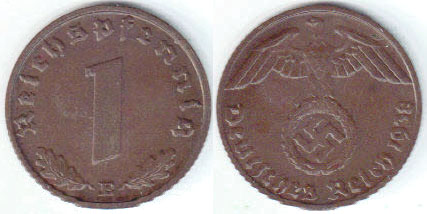 1938 E Germany 1 Pfennig A001047.